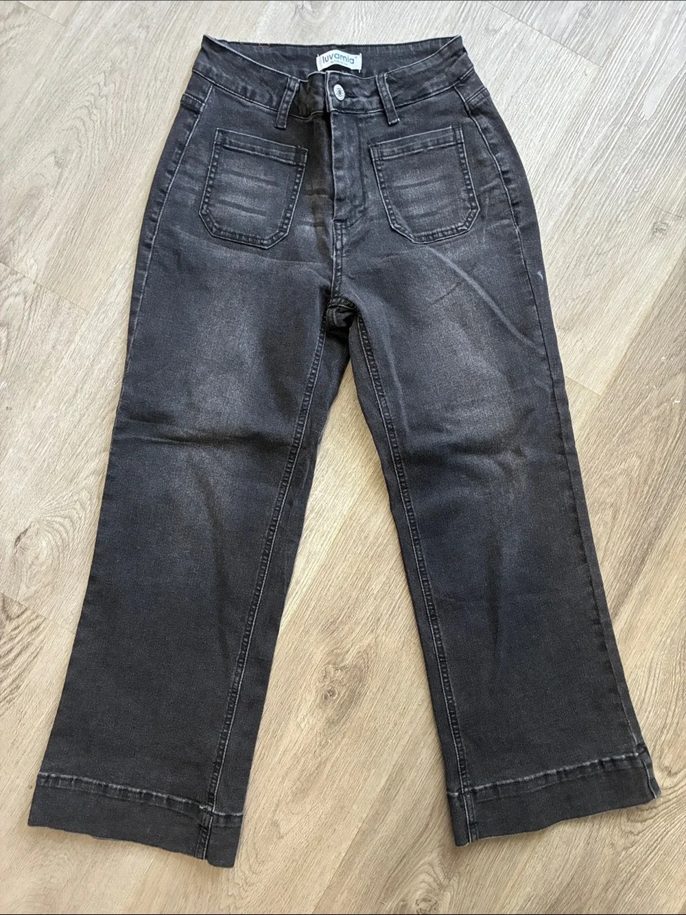 NWOT Luvamia High Rise Black Wide Leg Jeans with Front Patch Pockets